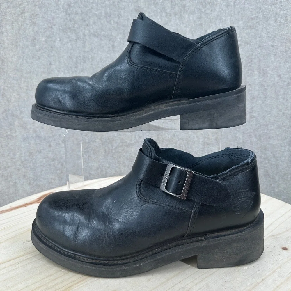 VTG Herman Survivors Engineer Motorcycle Shoes Boots 10 Black Leather Buckle Low